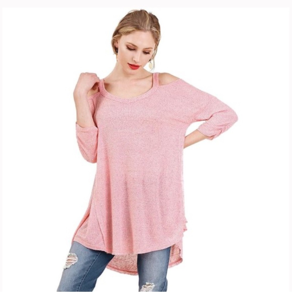 Umgee SHIRRED SLEEVE COLD SHOULDER TUNIC, NWT SIZE LARGE